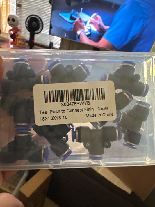 TAILONZ PNEUMATIC Black 1/8 inch OD Tee Plastic Push to Connect Fittings 3 Ways Tube Connect Push Fit Push Lock PE-1/8(Pack of 10)