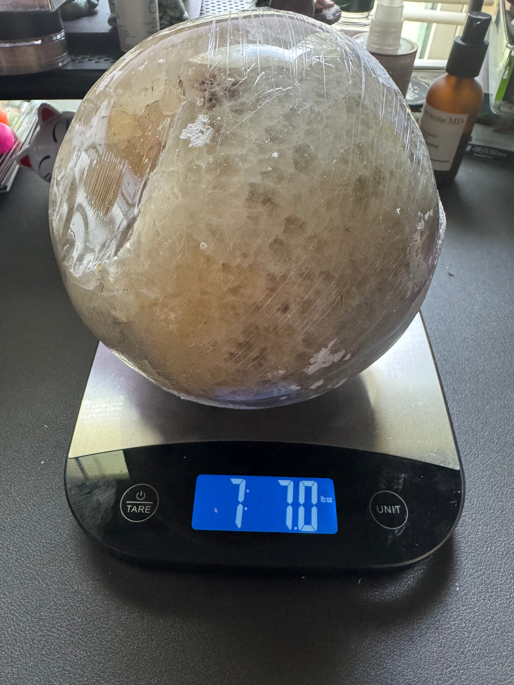Large 7 lb 7 oz Agate & Carnelian Sphere with Druzy Crystal Cavity