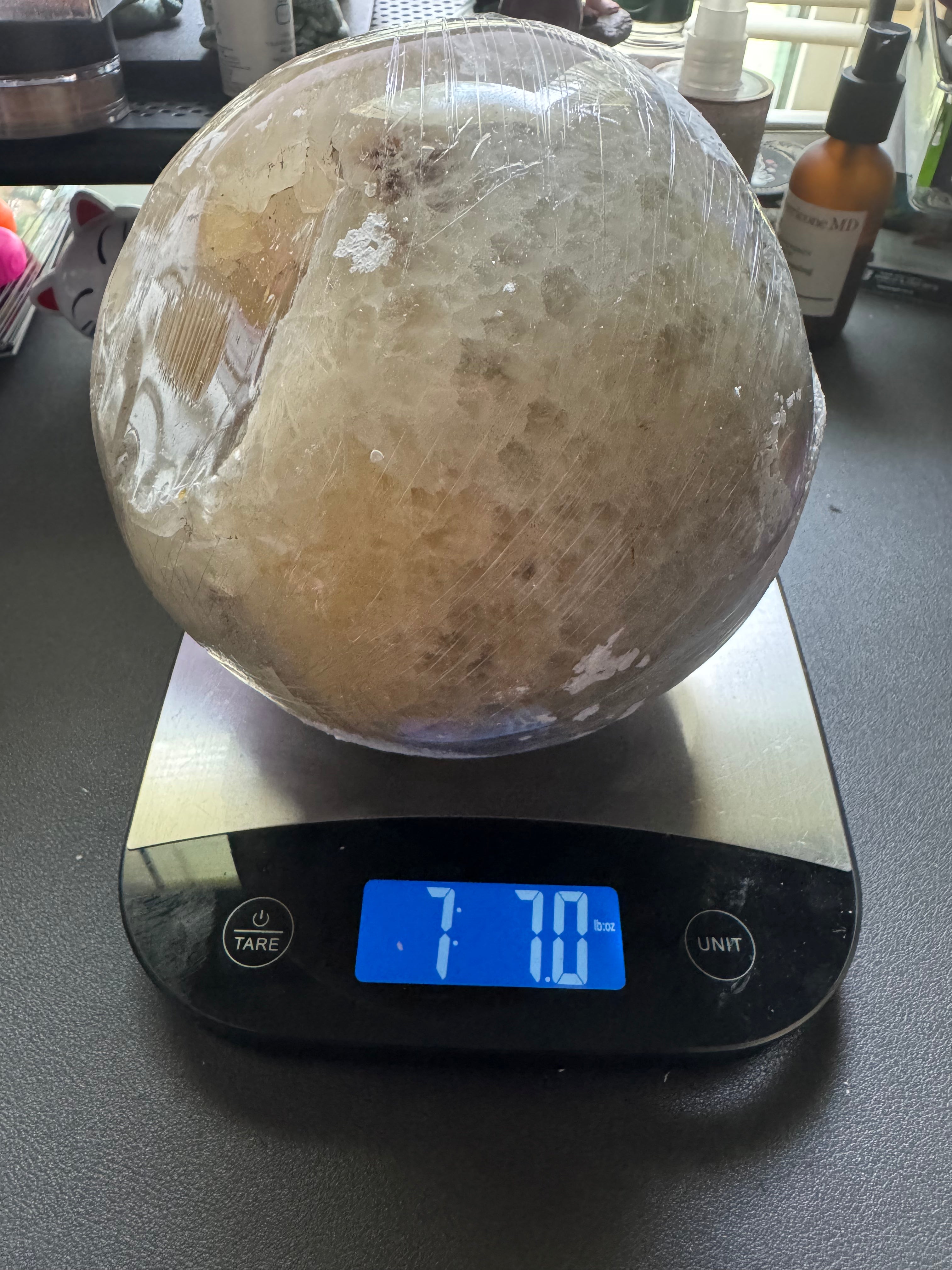 Large 7 lb 7 oz Agate & Carnelian Sphere with Druzy Crystal Cavity