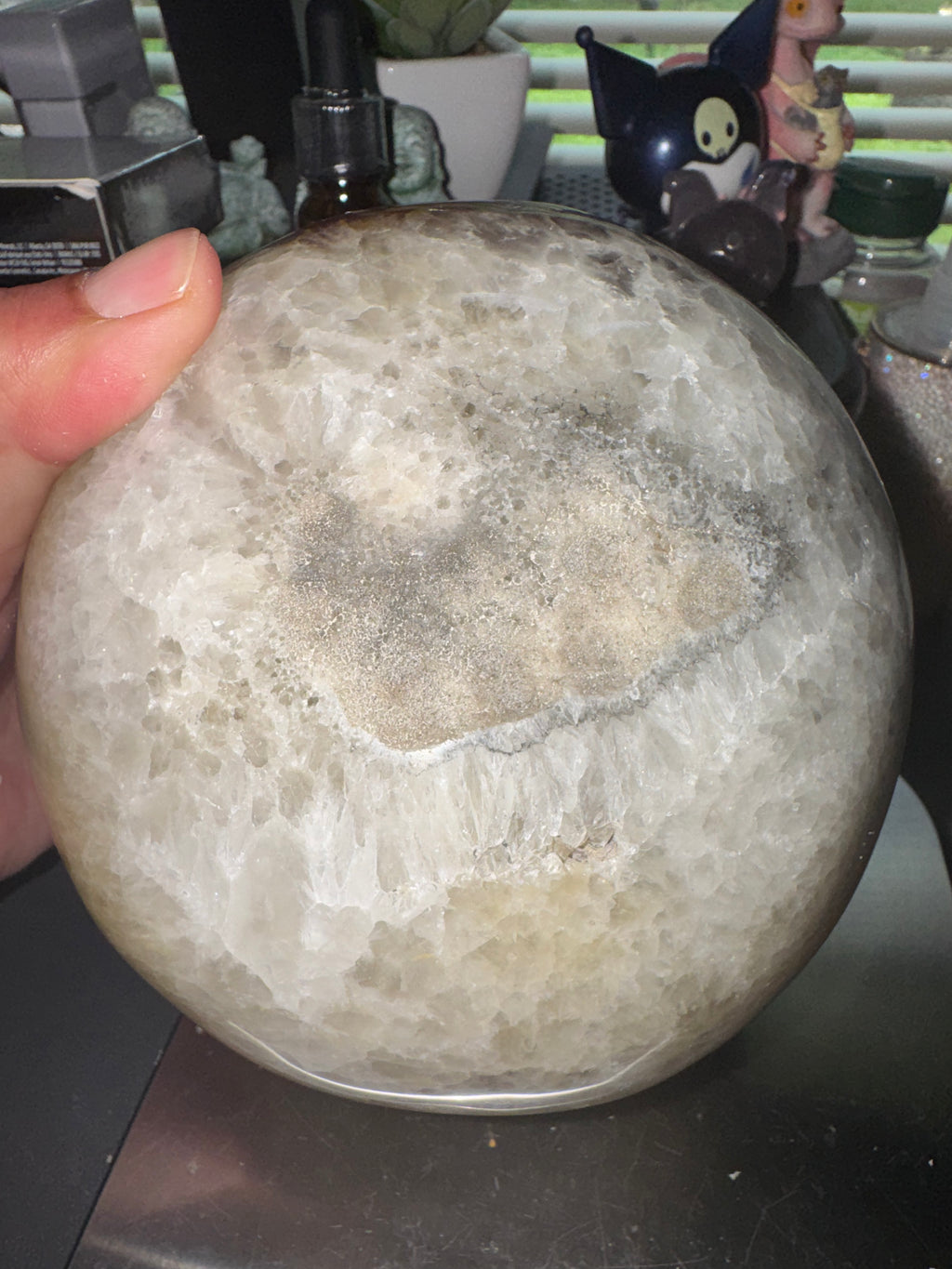 Large 7 lb 7 oz Agate & Carnelian Sphere with Druzy Crystal Cavity