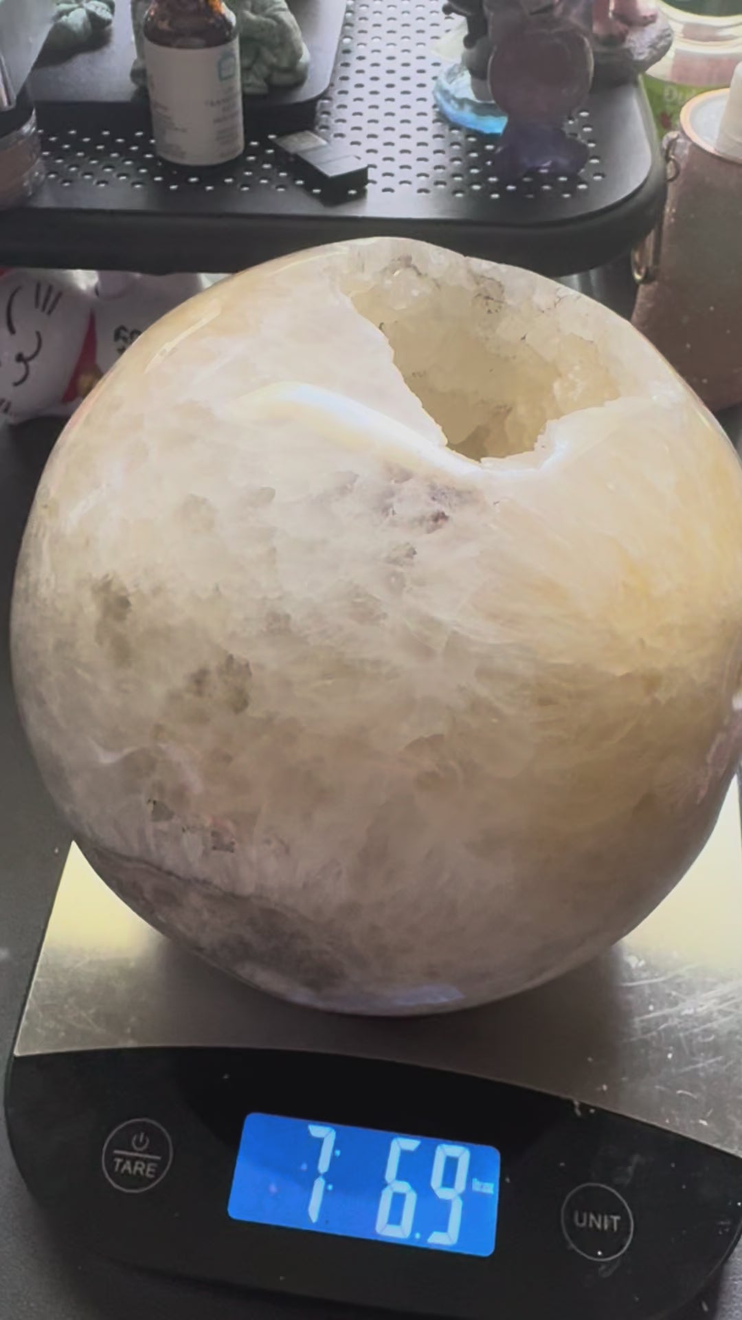 Large 7 lb 7 oz Agate & Carnelian Sphere with Druzy Crystal Cavity